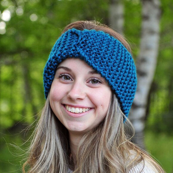 fawnandbirch Accessories - Handmade Teal Ear Warmer, Hand Knit Headband Made in Canada